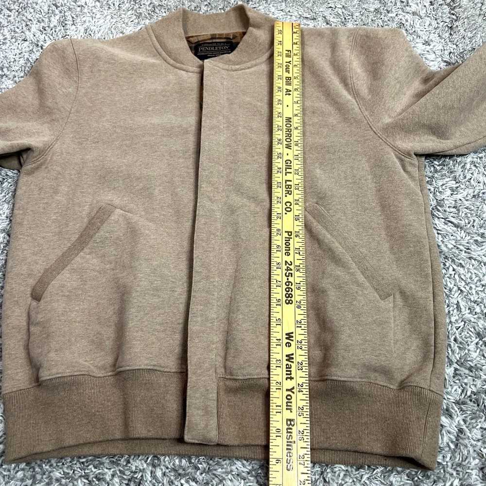 Pendleton Fleece Bomber Jacket Mens Large Wool Plaid Trim Button Front Beige - Picture 7 of 9